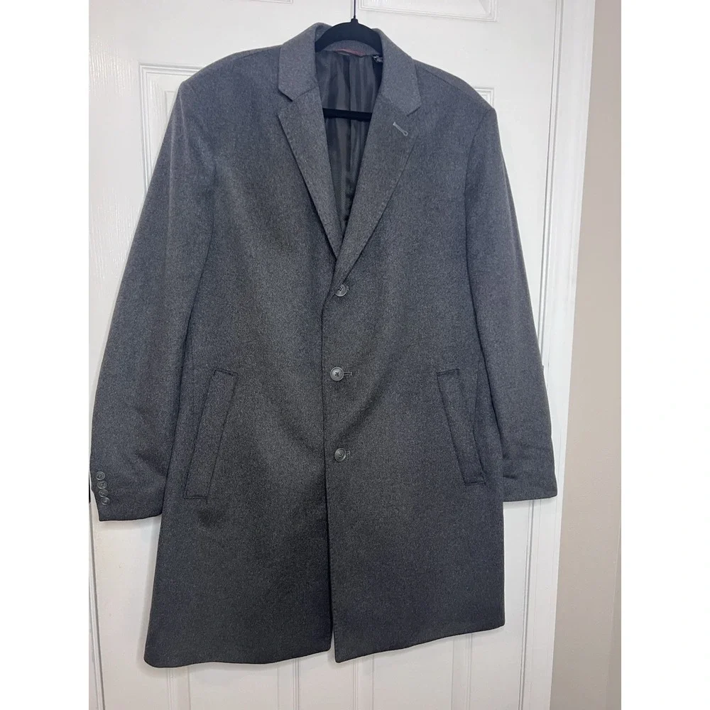 Pronto Uomo Long Overcoat Men's‎ 46R Grey Wool Single Breasted